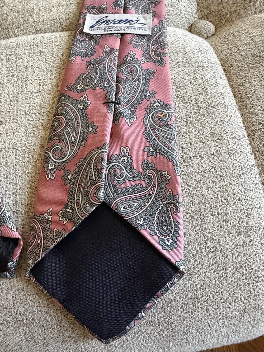 Ensons Men’s Paisley Silk Necktie Dusty Rose Gray Black 3.5” Elegant Formal - Picture 4 of 5